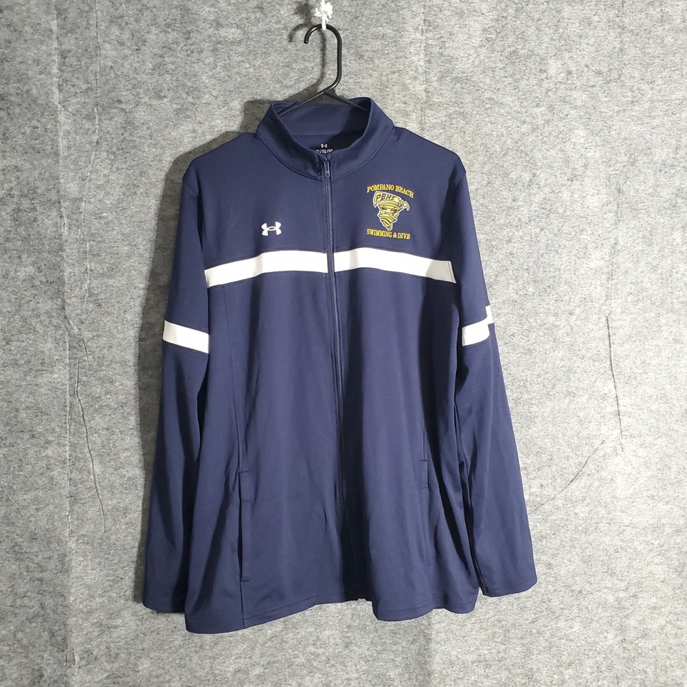 Under Armour Track Jacket Mens Sz XL Navy Pompano Beach Swim Dive Full Zip New